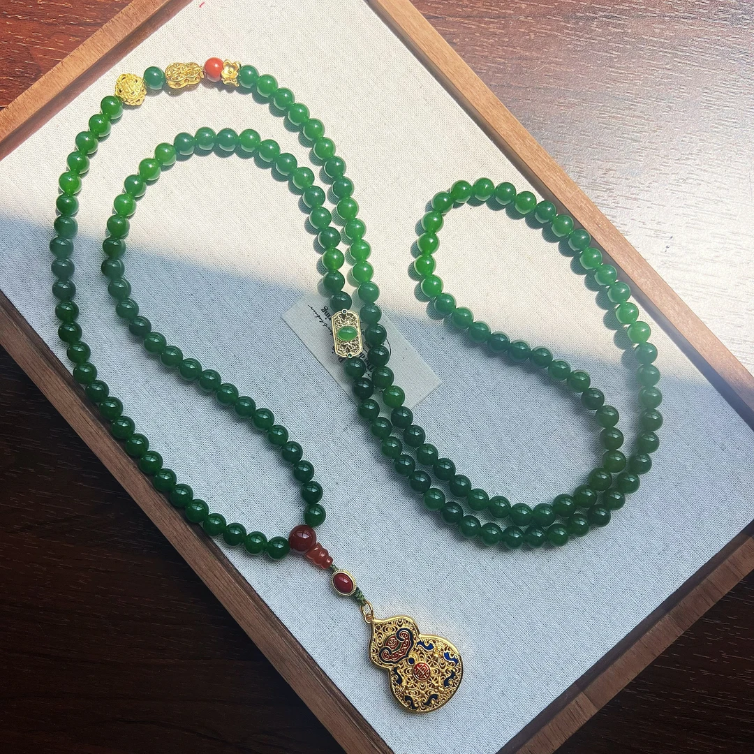 铜合金项链 新中式国风斜挎链长款项链花丝葫芦吊坠复古百搭手工