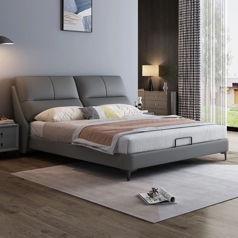 真皮床现代简约1.5米轻奢皮艺床1.8米双人床小户型高箱储物软包床