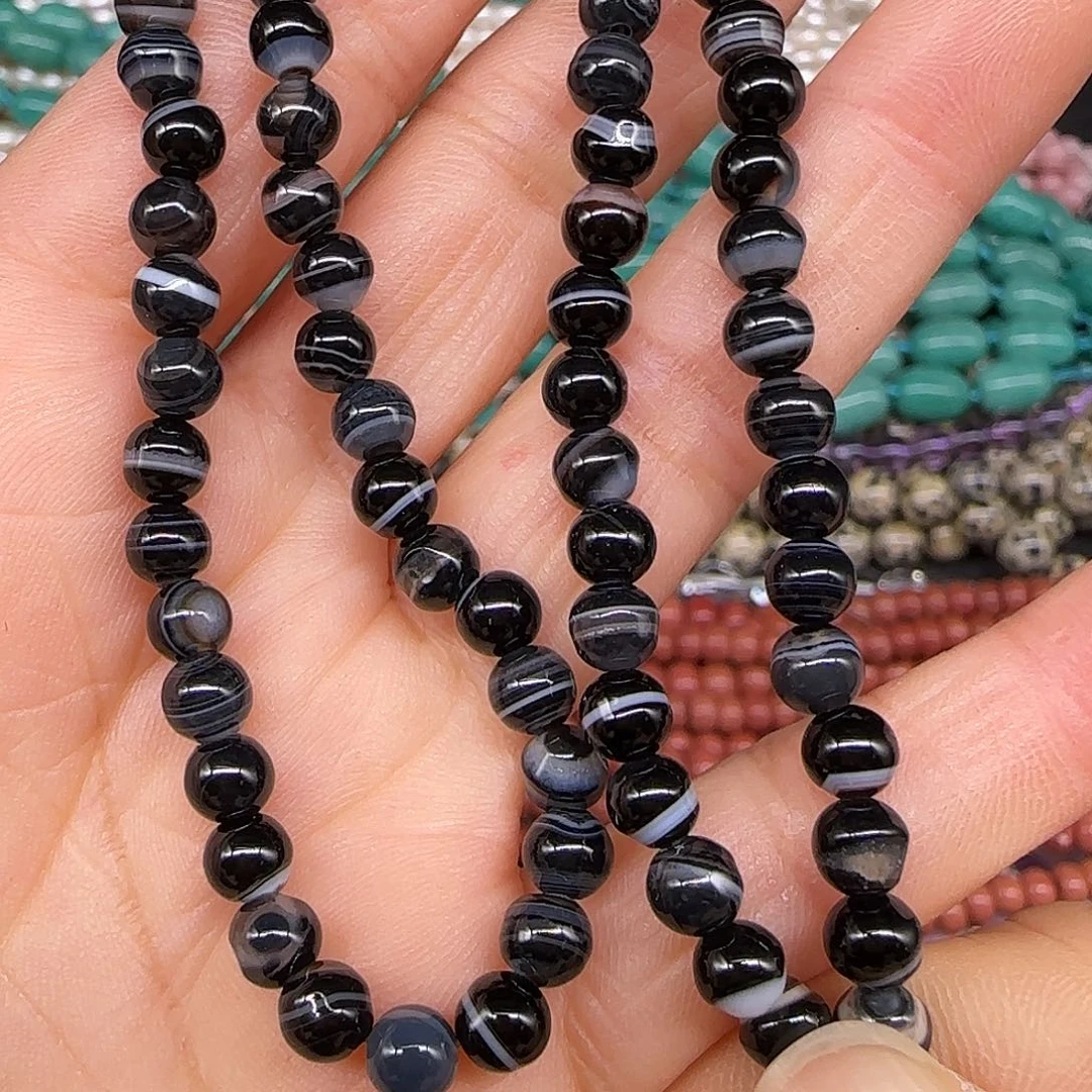 玛瑙/玉髓合金珠宝半成品缠丝玛瑙黑玛瑙5mm一条