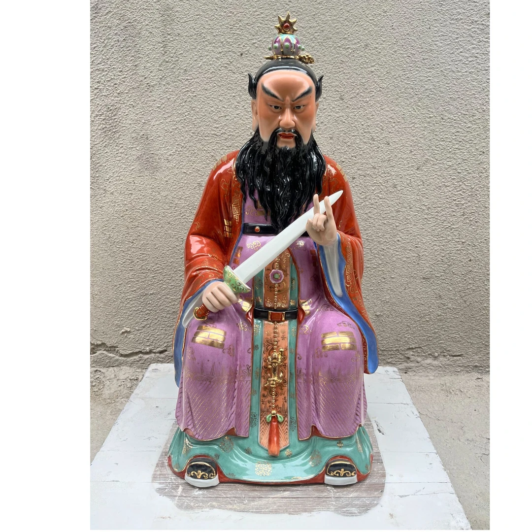 当代 张天师景德镇陶瓷雕塑老艺人精雕坐像张道陵神像摆件