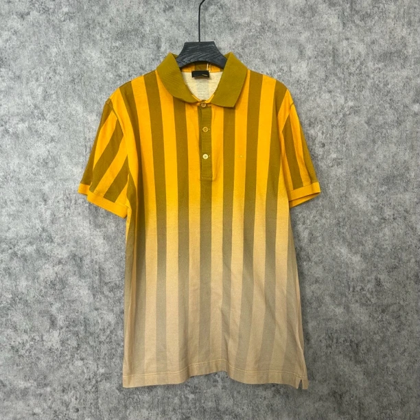 95新 FENDI/芬迪 芬迪竖条纹黄色polo衫