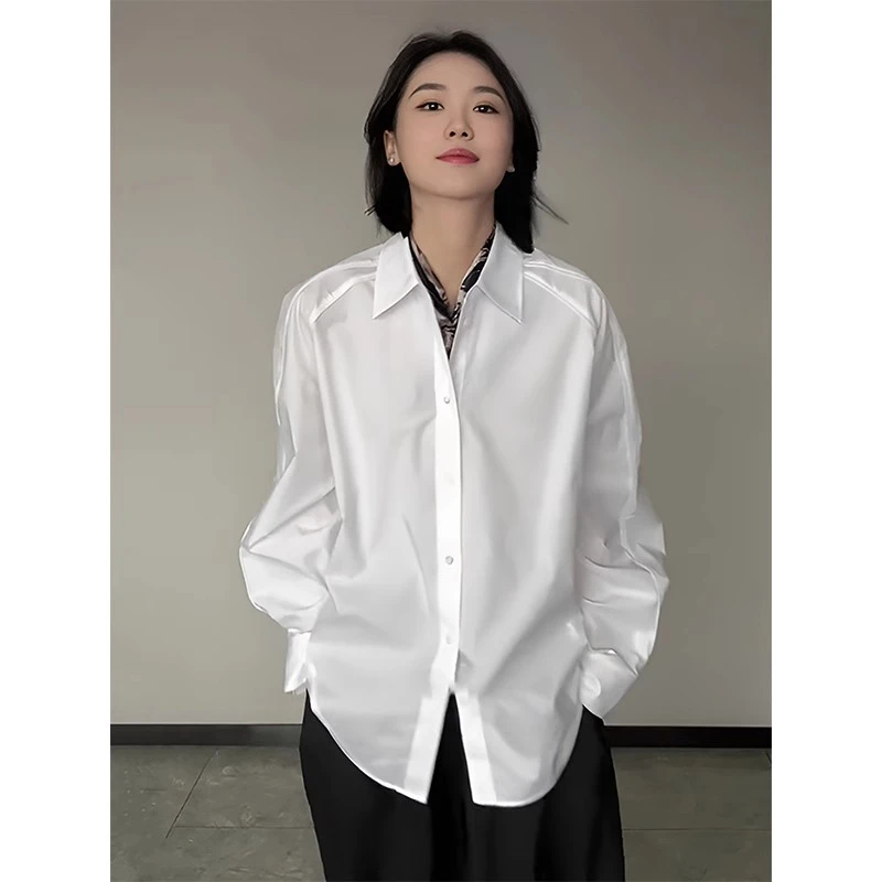 法式高级感醋酸长袖白色衬衫女2025新款早春宽松休闲气质防晒上衣