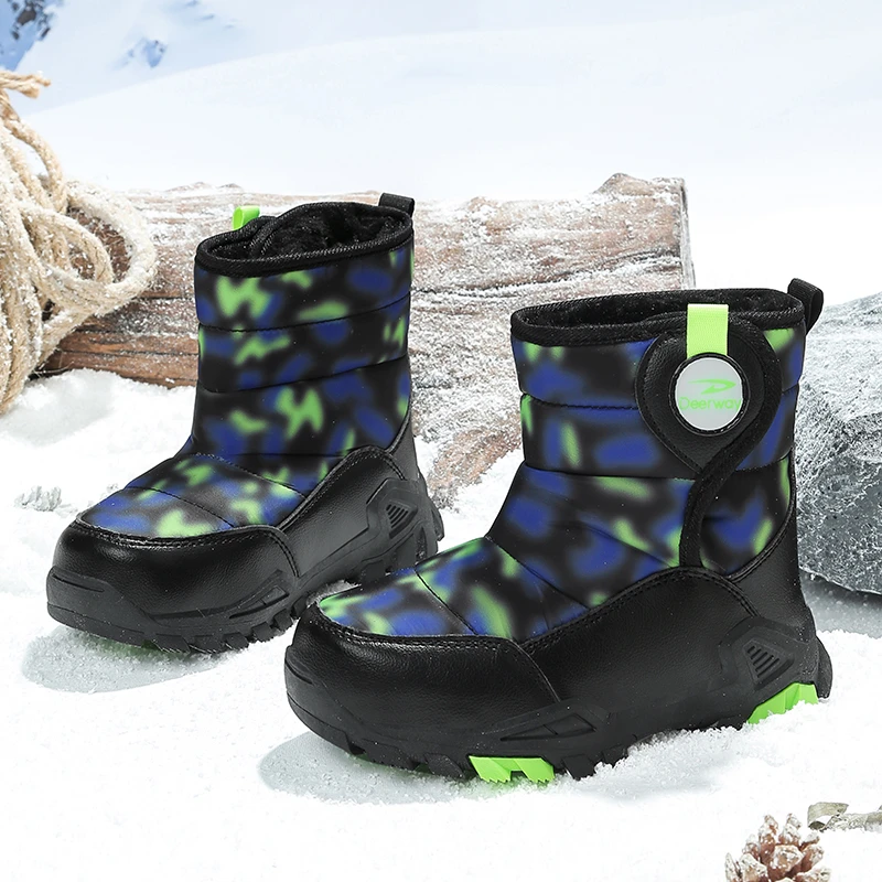 德尔惠雪地靴加毛保暖皮面防水棉靴冬季棉鞋户外防滑防寒大棉鞋子