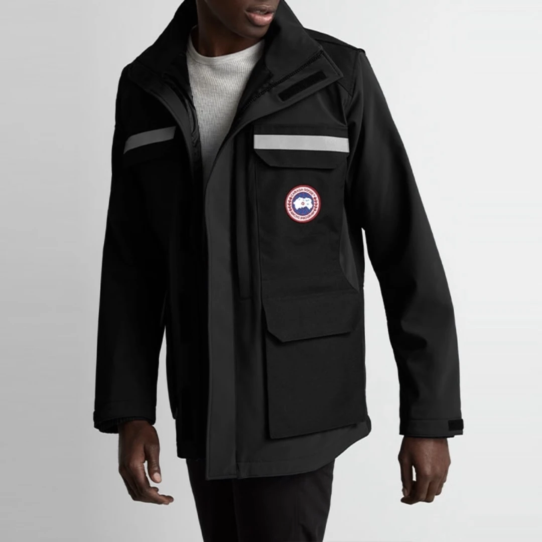 99新 CANADA GOOSE 010413 黑色尼龙反光条徽标连帽外套 M码