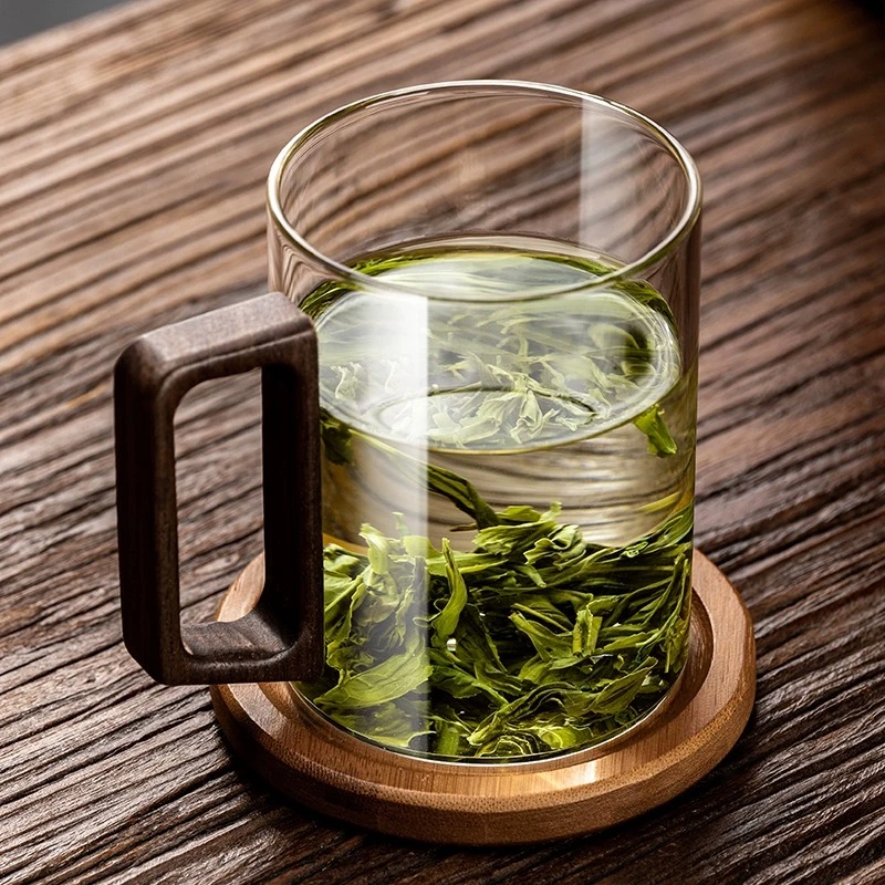 高硼硅耐高温可加热烟灰色玻璃水杯带把办公室花茶泡茶杯子咖啡杯