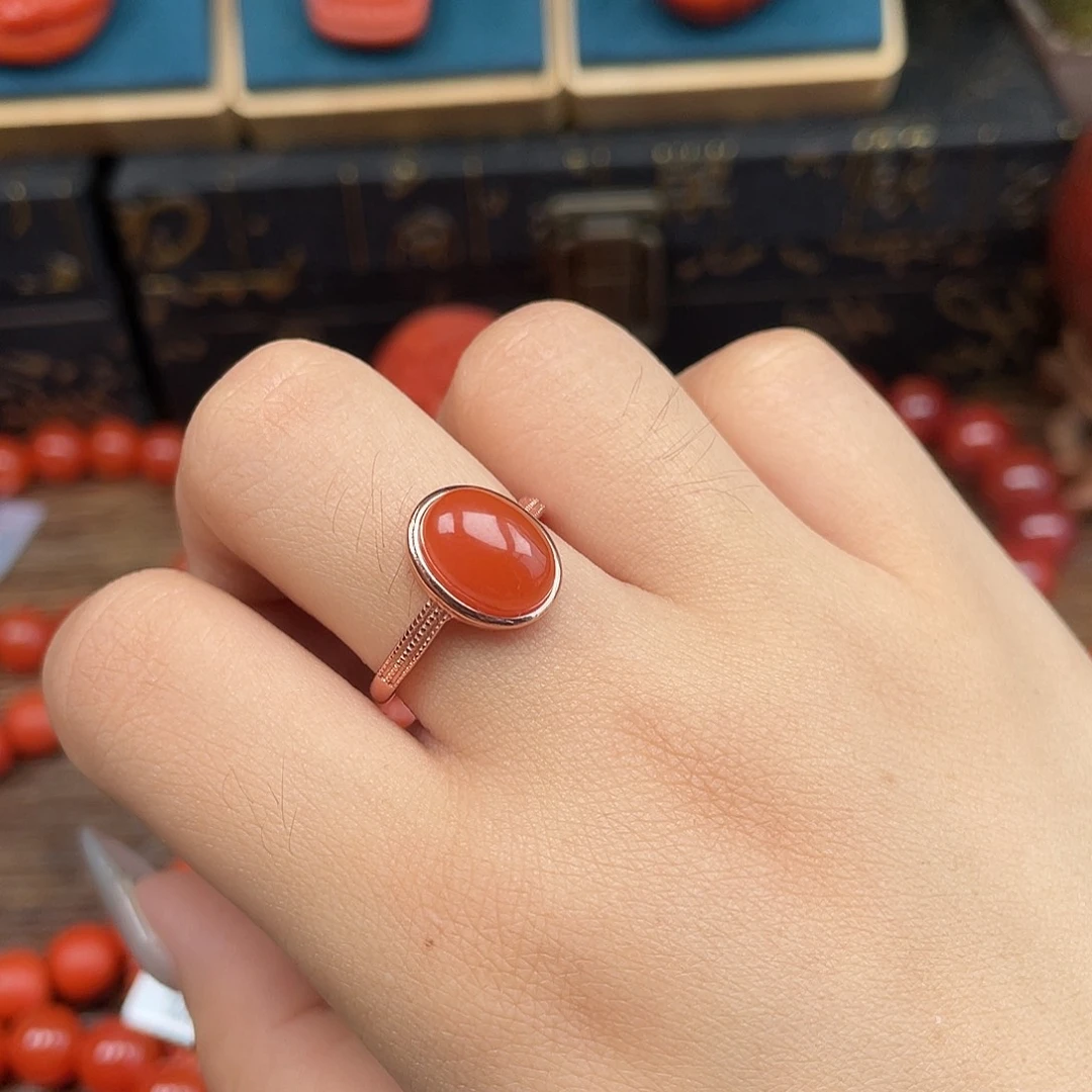 南红玛瑙银S925镶嵌戒指保山冰红戒指