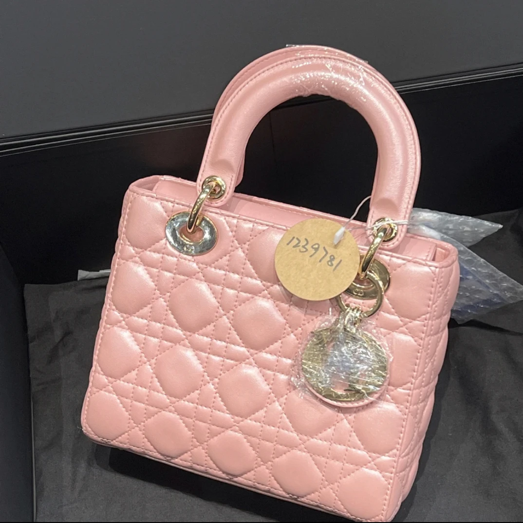 95新 DIOR/迪奥 夏七中古/珠光粉戴妃手提单肩包 1239781