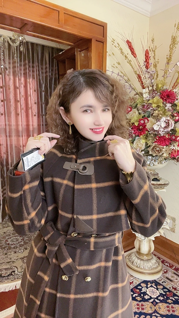 MODA KIZ双面呢格子大衣连帽复古外套中长款秋冬