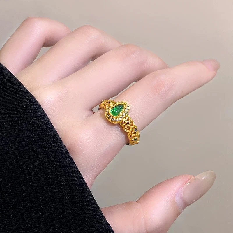 卷草纹绿葫芦女戒高级感轻奢风复古宫廷风J002