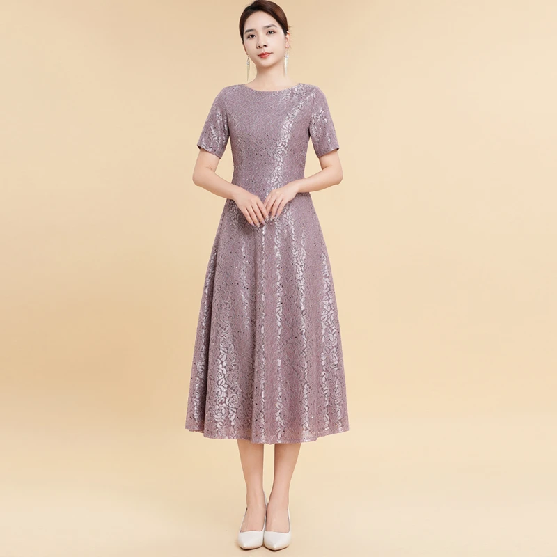 蕾丝中长款连衣裙礼服高端大气夏季新款平时可穿中年妈妈修身大妈