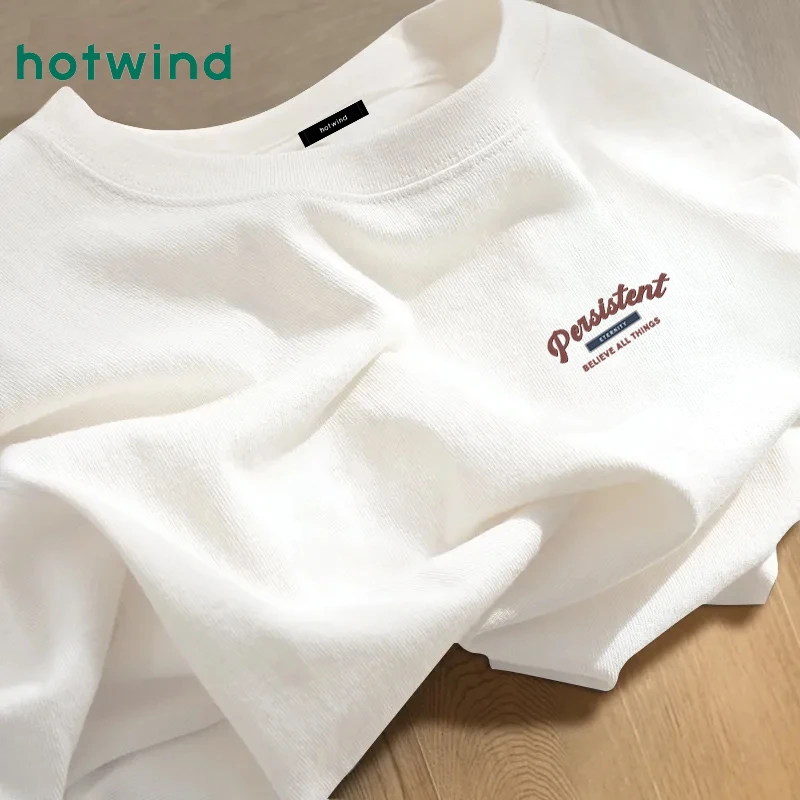 Hotwind/热风2025新款纯棉t恤男重磅美式短袖男士夏季百搭半截袖