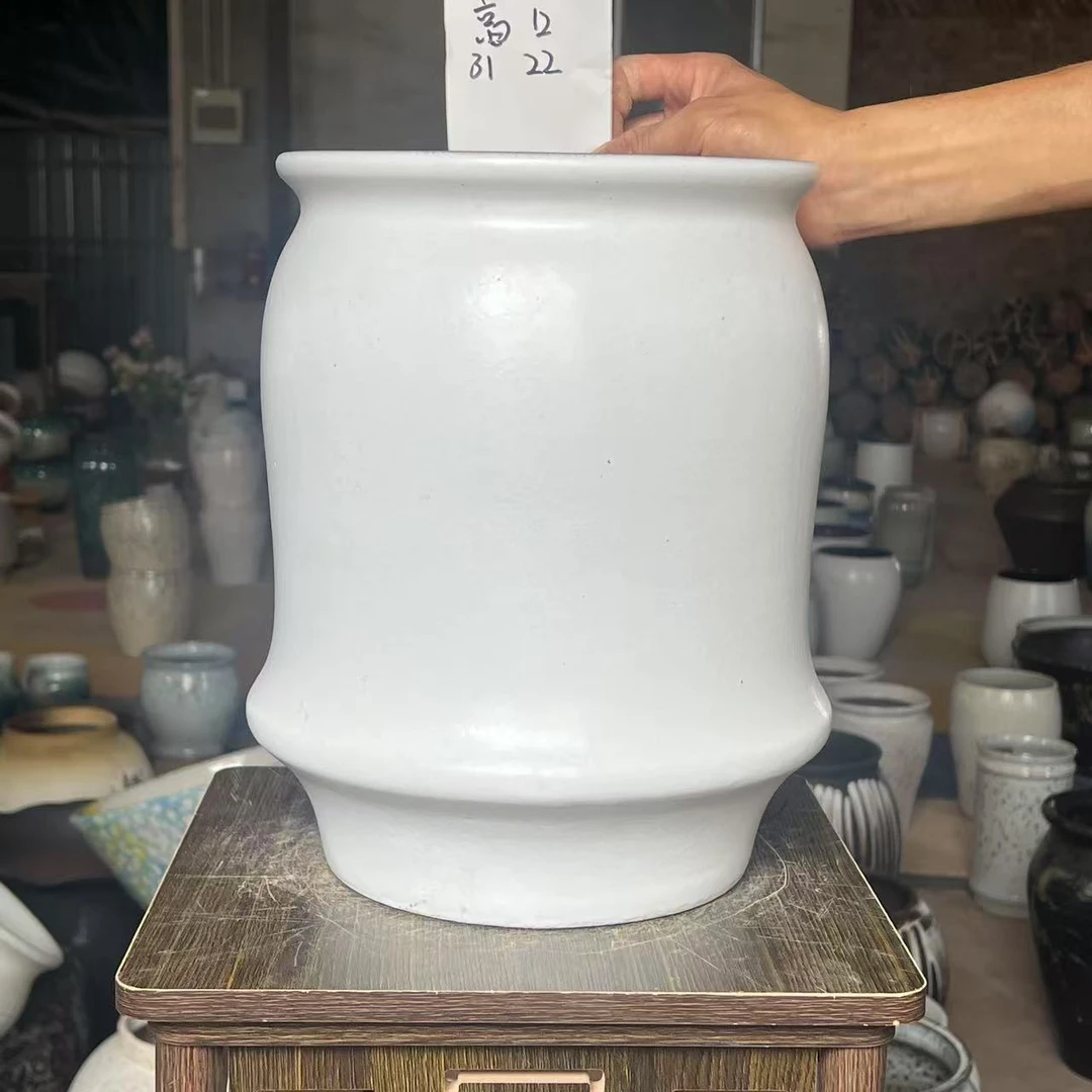 227高端宜兴紫砂花盆奶油白高款大盆高31口22