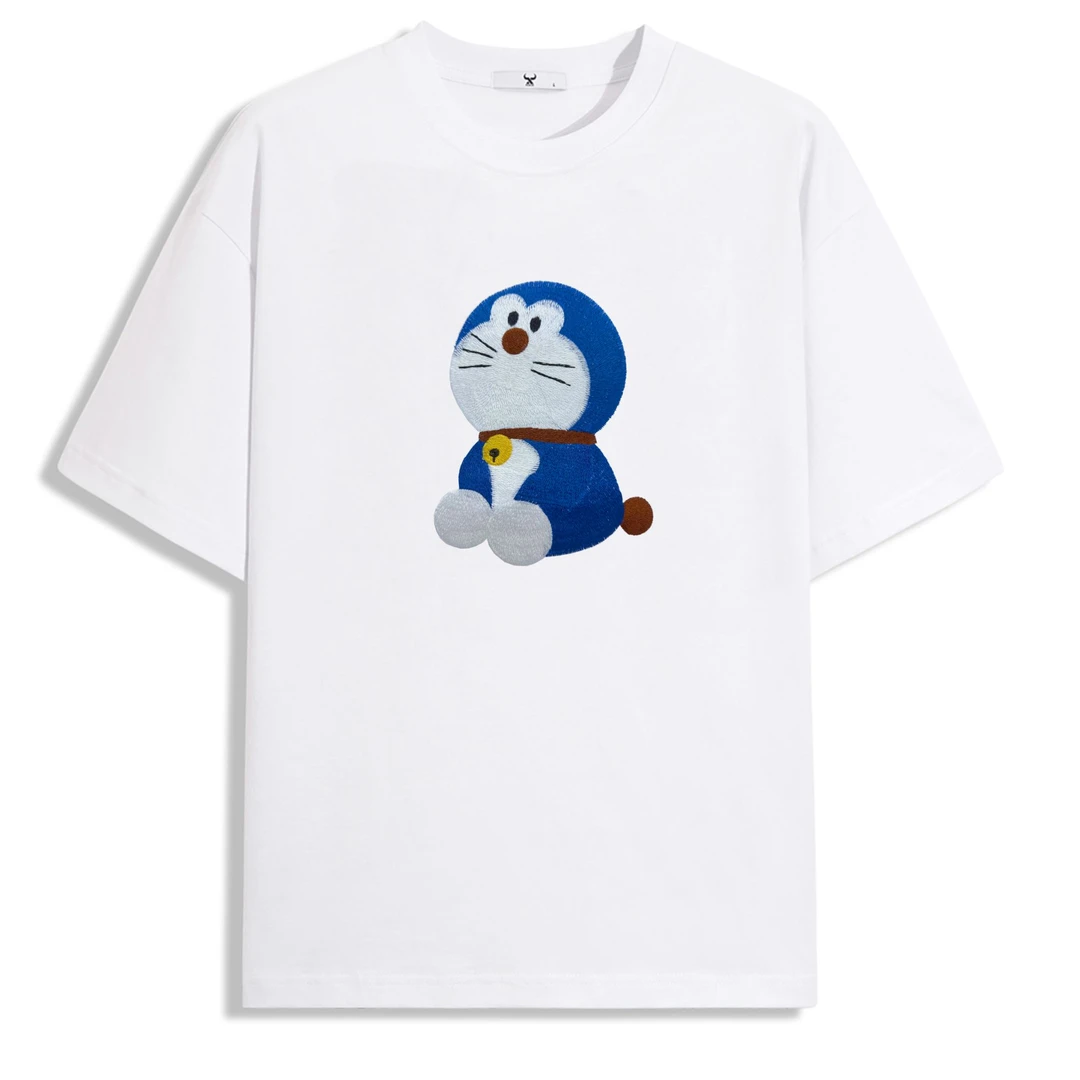 【正肩】夏款蓝胖子动漫卡通麻棉男女同款时尚圆领短袖圆领宽松纯棉