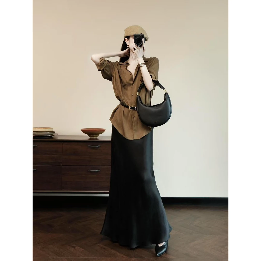 巨好看的夏装一整套气质女神范高级感重要场合通勤风咖色套装