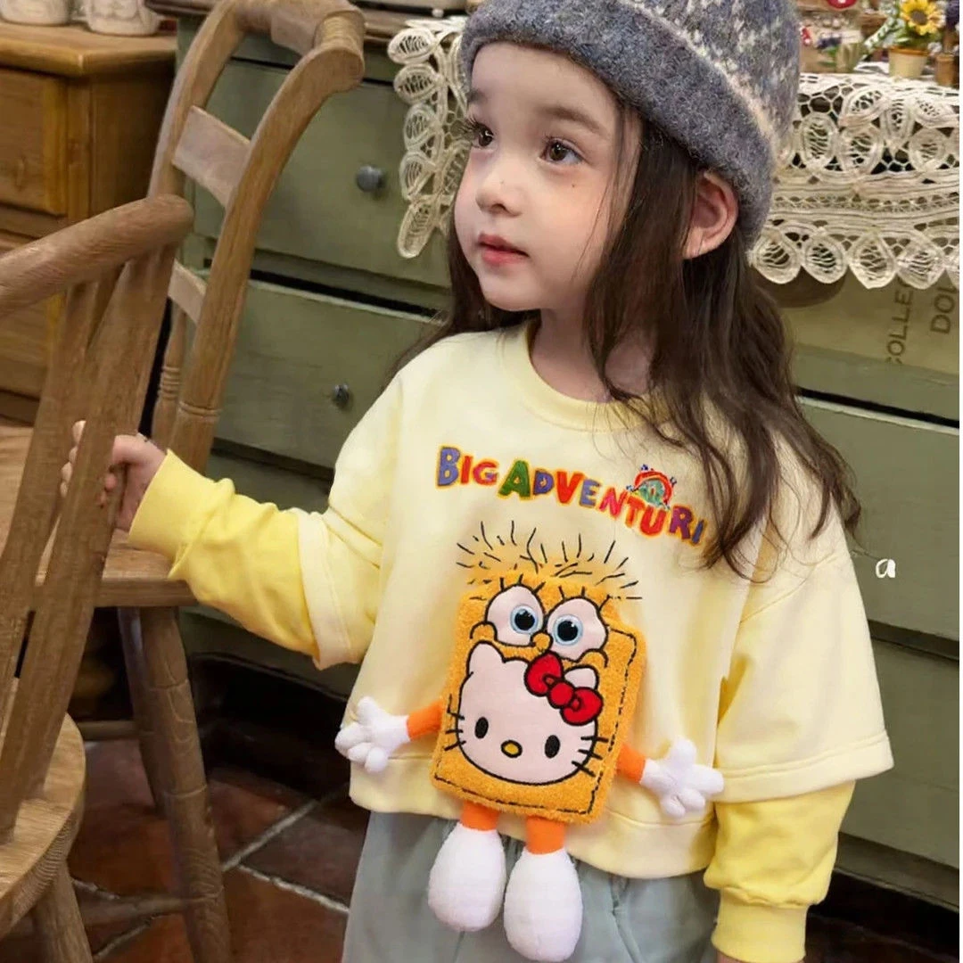儿童秋冬季新款女宝儿长袖T恤立体玩偶春秋装2025新款休闲风卫衣