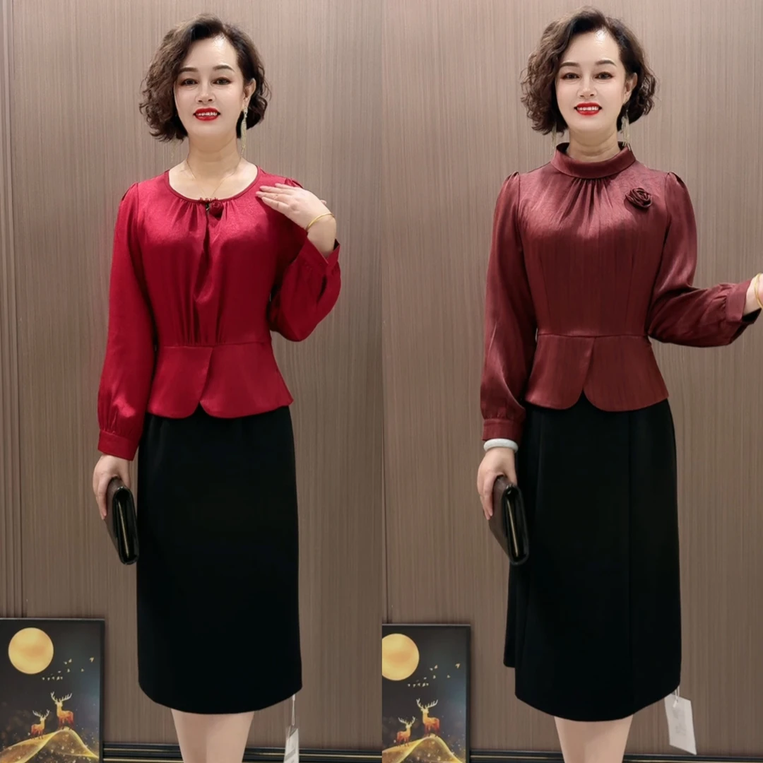 时尚洋气收腰遮肚减龄修身拼色连衣祠裙子长袖连衣裙