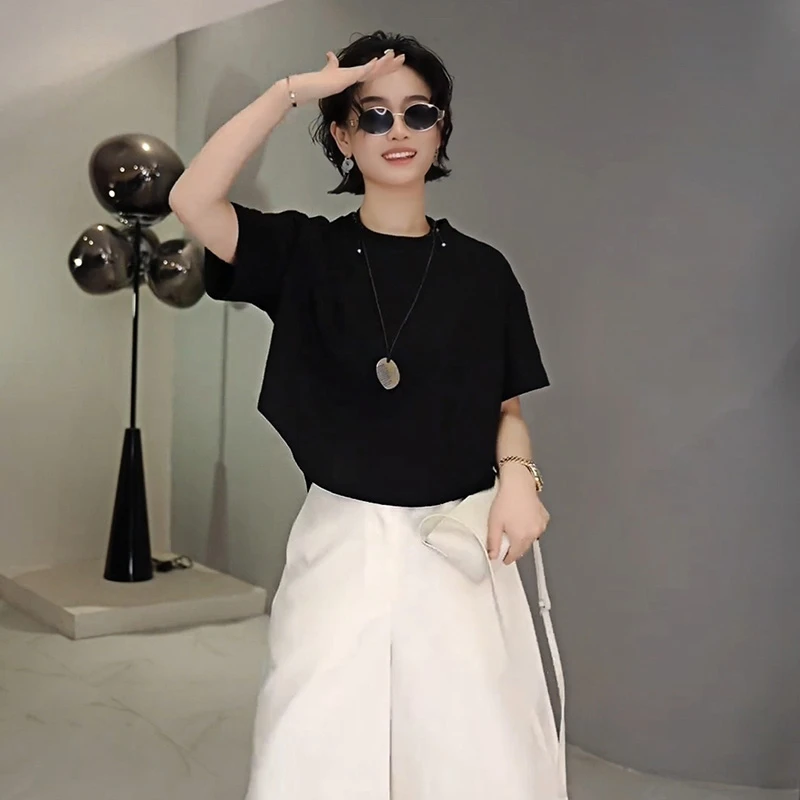 夏季新款简约宽松显瘦休闲百搭上衣时尚气质短款黑色短袖T恤女