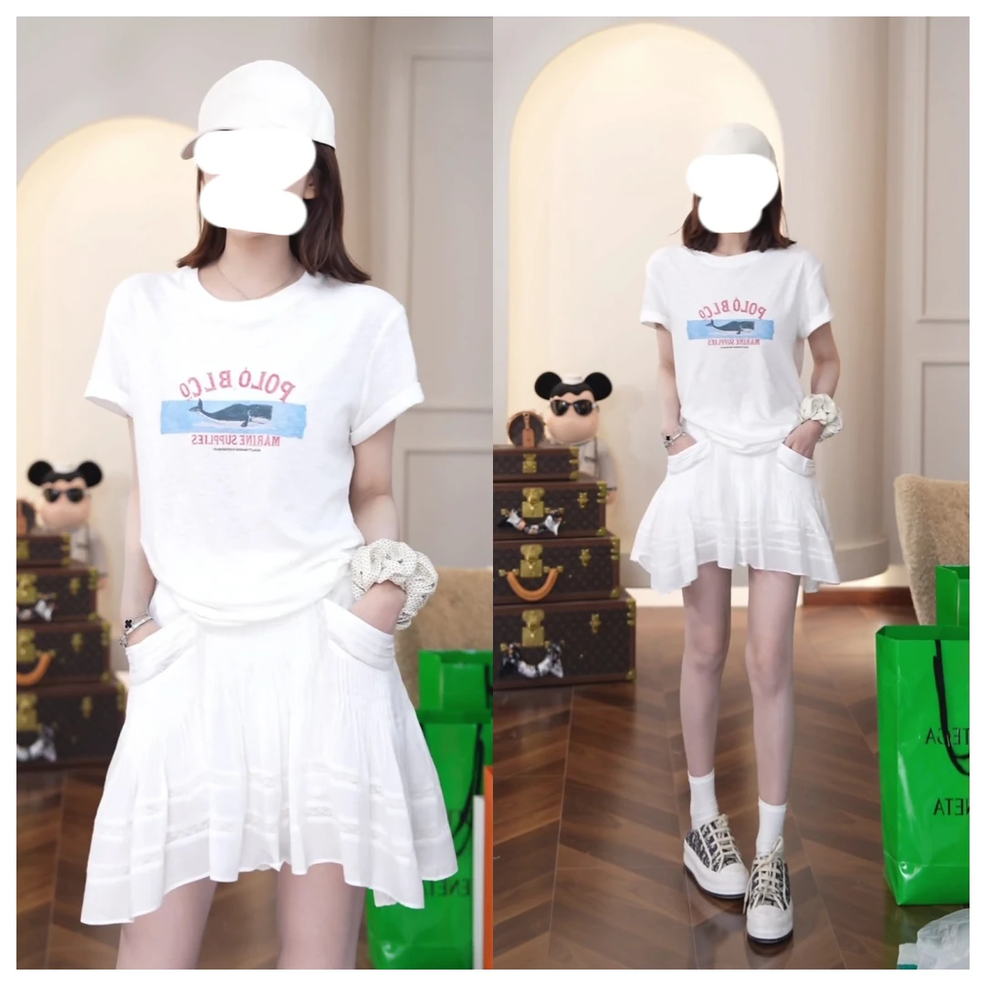 圆领休闲简约时尚百搭印花短袖T恤+芭蕾风半身裙