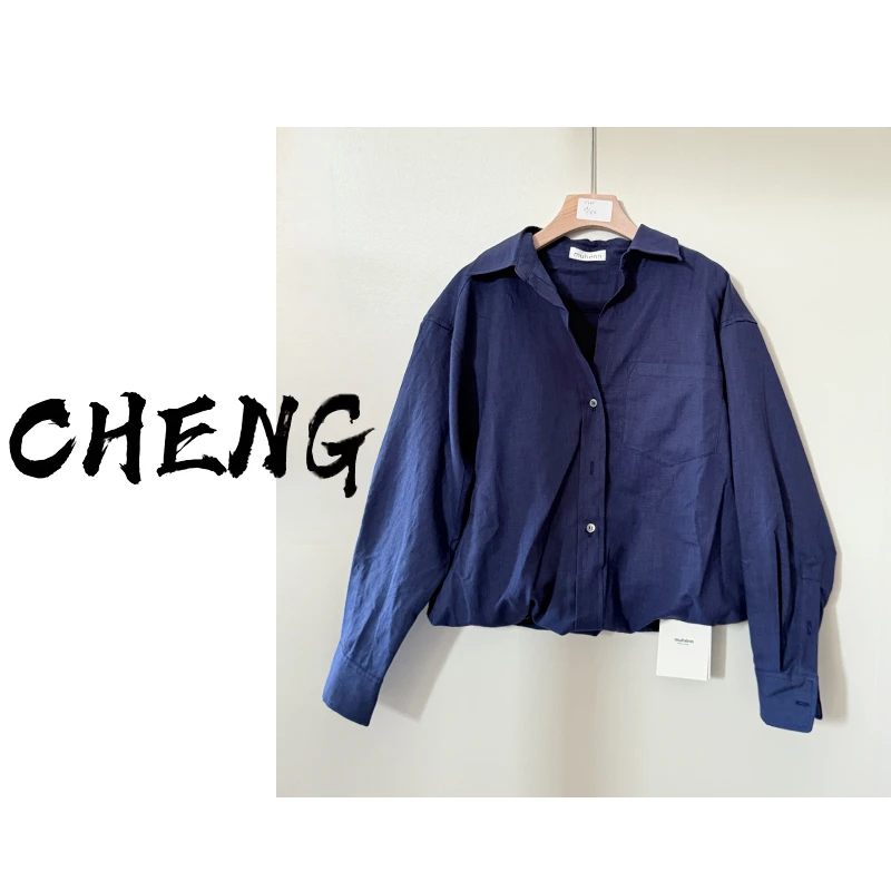 CB-J76058麻料薄款透气短款长袖衬衫女2025夏新款设计感上衣外套