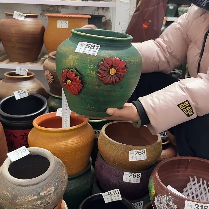 瑕疵金绿坛子581高度20口径15