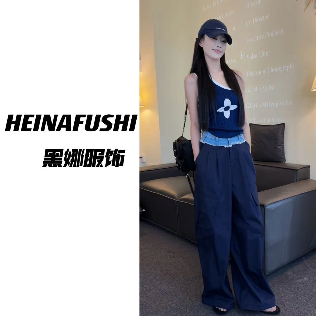 【清仓】超重工牛仔拼接工装裤5092