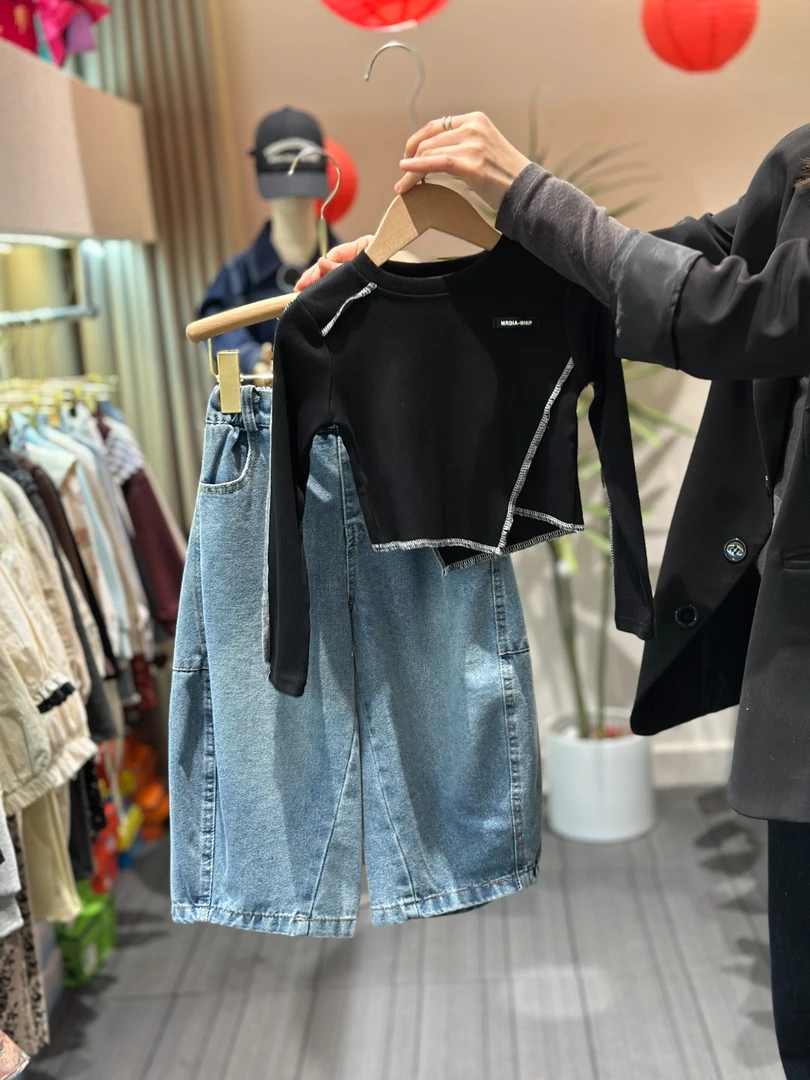 女童春款套装2025洋气针织上衣女童不规则个性百搭上衣裤子两件套