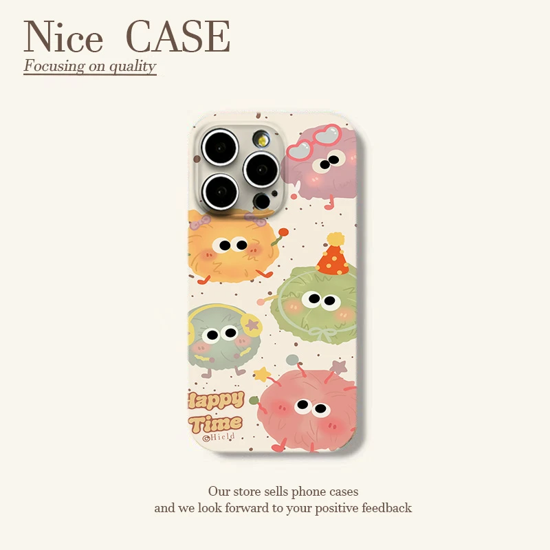 可爱煤球菲林软硬壳适用苹果16华为小米15vivo荣耀oppo全包手机壳