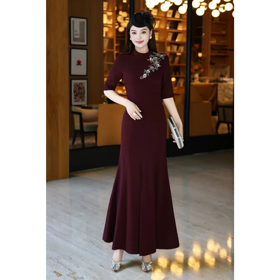 2025秋冬新款晚礼服敬酒服国风婚礼高端礼服长裙喜妈妈连衣裙女