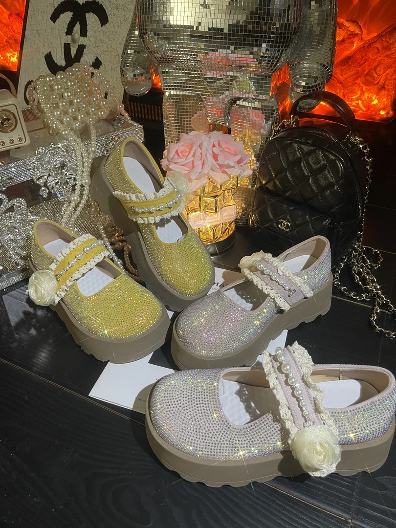 雪梨潮钻鞋+7.5CM玛丽珍欧若风山茶花满钻德训运动鞋