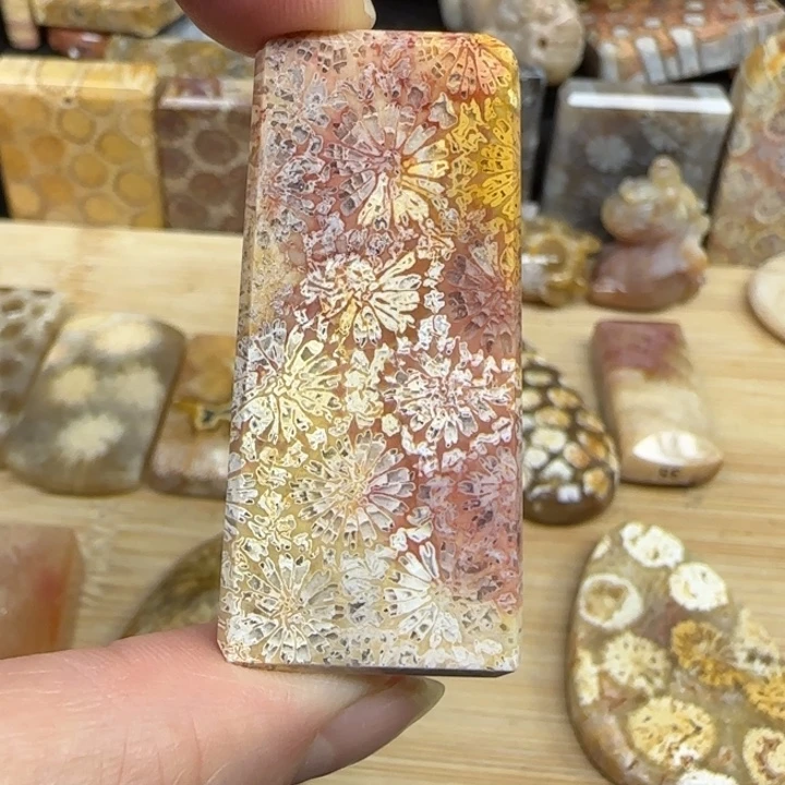 硅化玉未镶嵌颈饰共生彩花手工牌