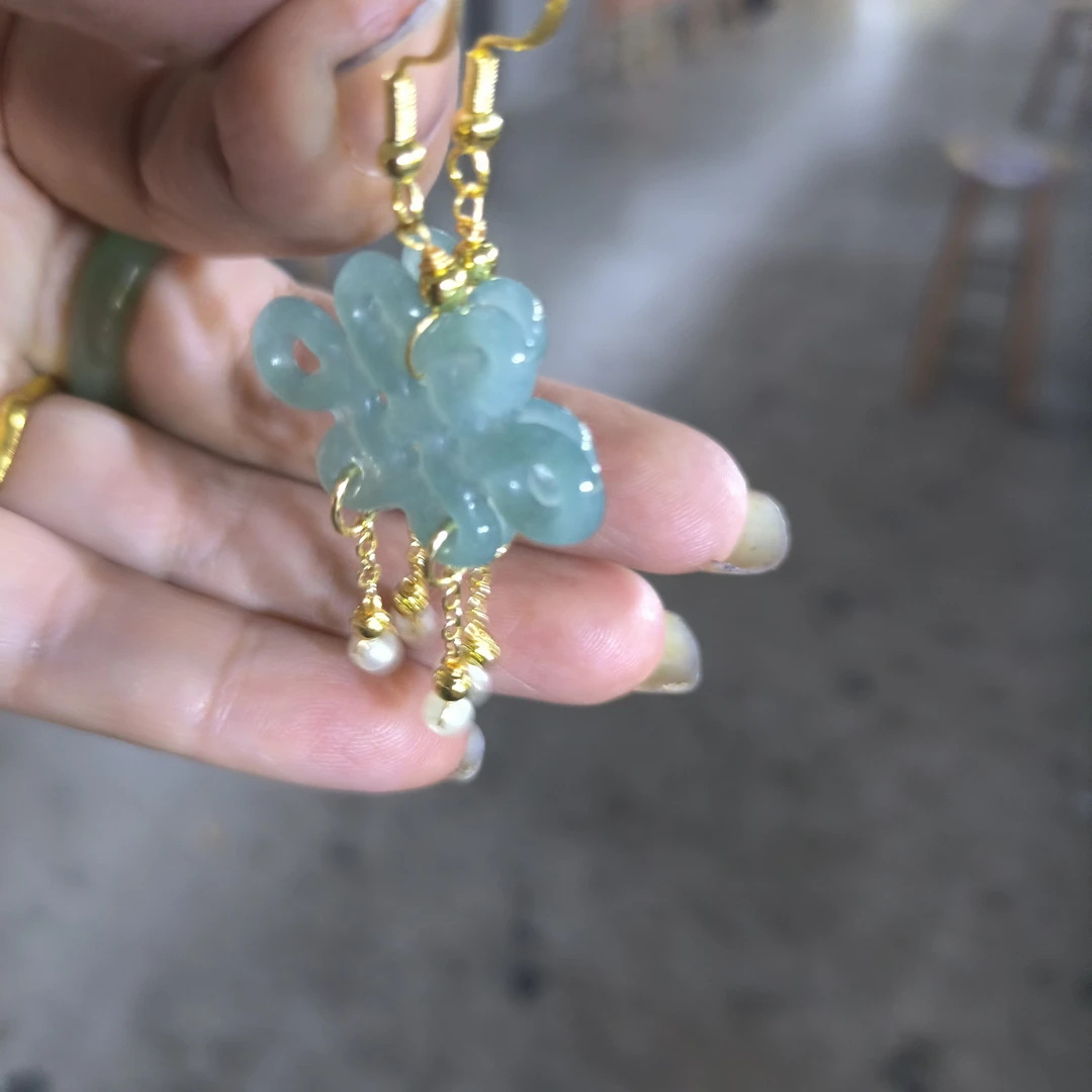 天然高冰A级925蓝水中国结耳环冰种玉石古风女耳坠时尚百搭