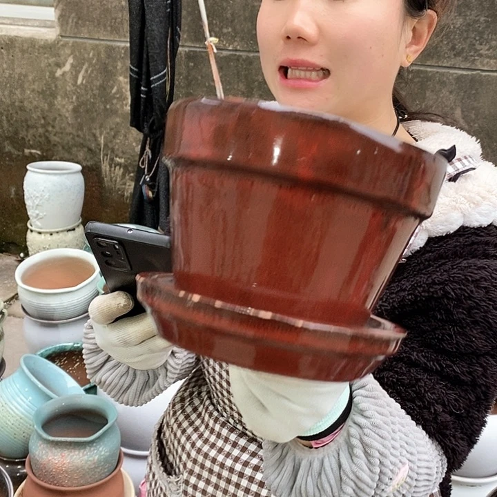 紫砂花盆瑕疵口17高14