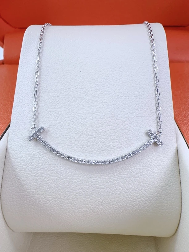 白金钻石笑脸项链满钻微笑套链轻奢甜美风