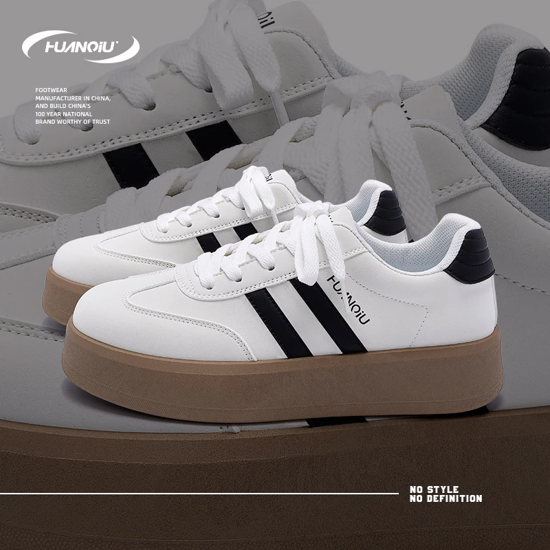 环球休闲小白鞋女款2025夏季爆款百搭板鞋新款学生厚底增高德训鞋