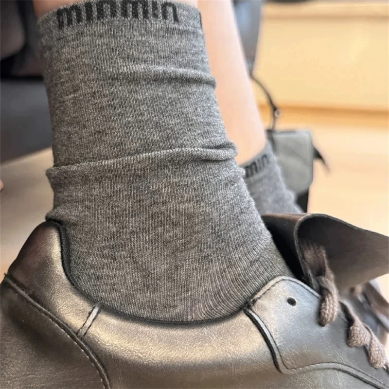 【3双装】高级灰色刺绣中筒袜‘’不臭脚亲肤纯棉夏季袜子女 800266