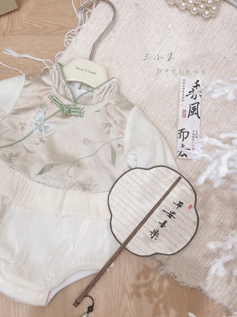 三小朵2466婴幼儿宝宝包屁春秋装新中式包屁满月周岁婴儿拜年服