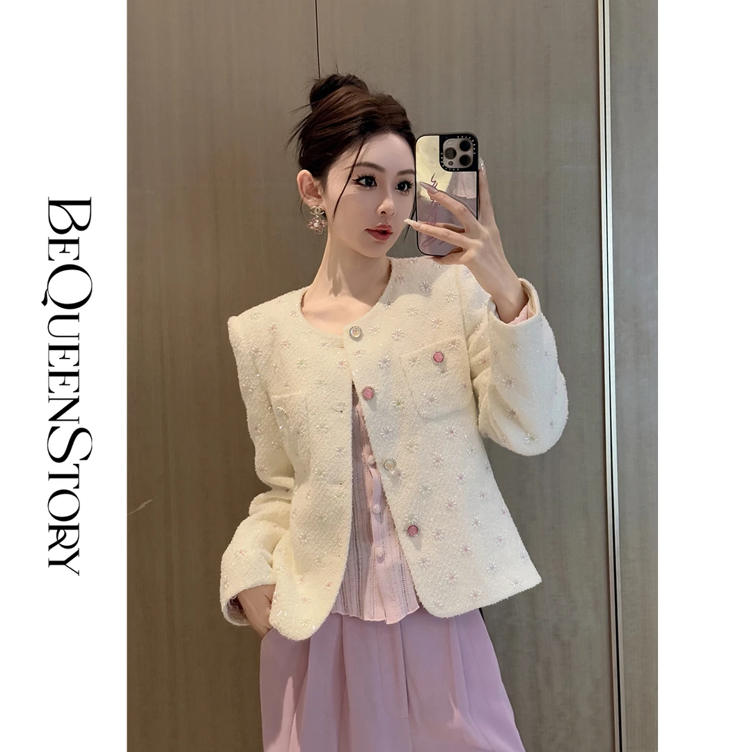 余潇潇【暗恋心语】2025春装新款重工钉珠轻奢气质圆领小香风外套