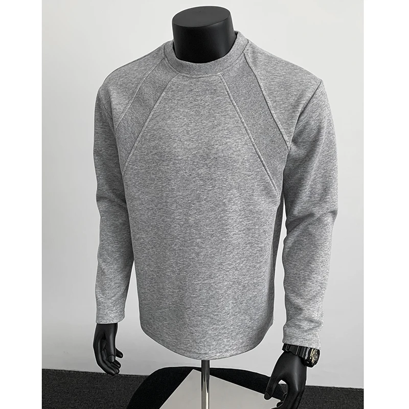 美式解构拼接长袖T恤男春秋款复古小领口重磅卫衣无帽潮牌打底衫