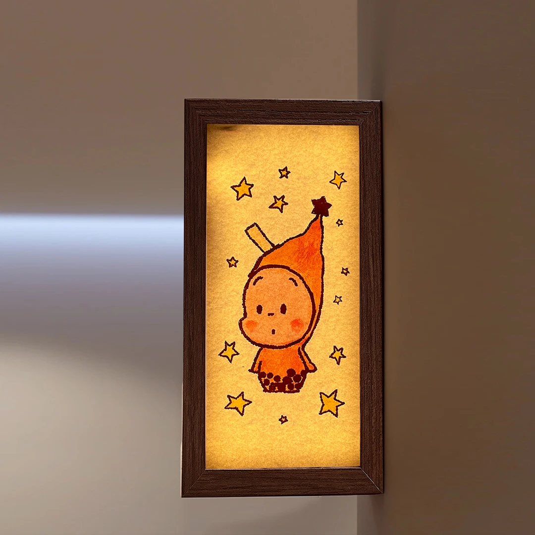 客厅台灯可爱家用摆件奶茶袋收纳发光相框小夜灯可挂墙3色转换