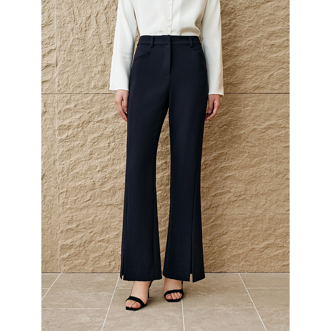 INSUN恩裳专选2025春季简约高腰显瘦微喇西装裤9C65120250