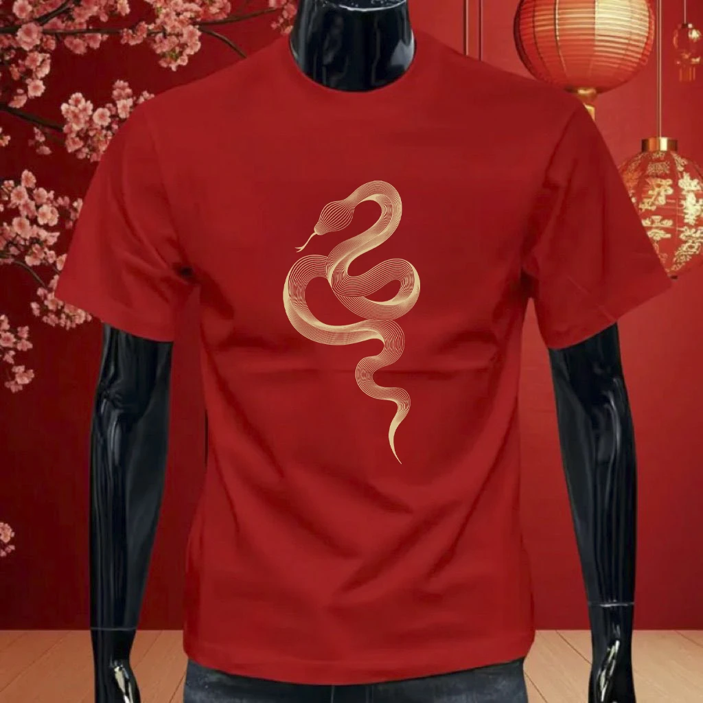 潮牌2025新款时尚红色纯棉半袖冬季打底T恤男士春季时尚修身圆领