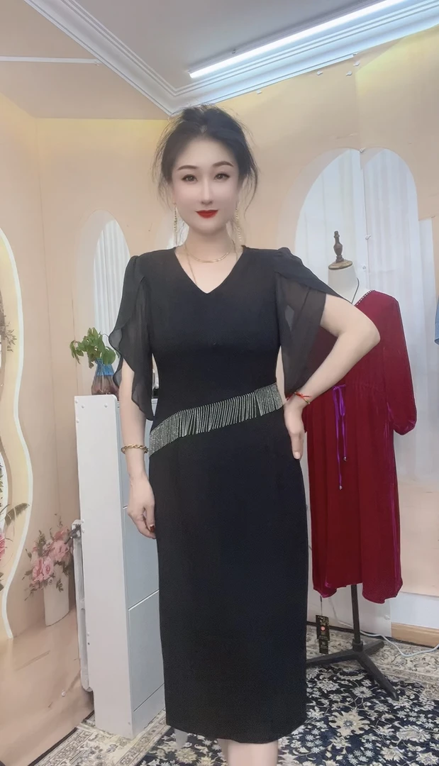 乔其流苏黑色连衣裙长裙裙子