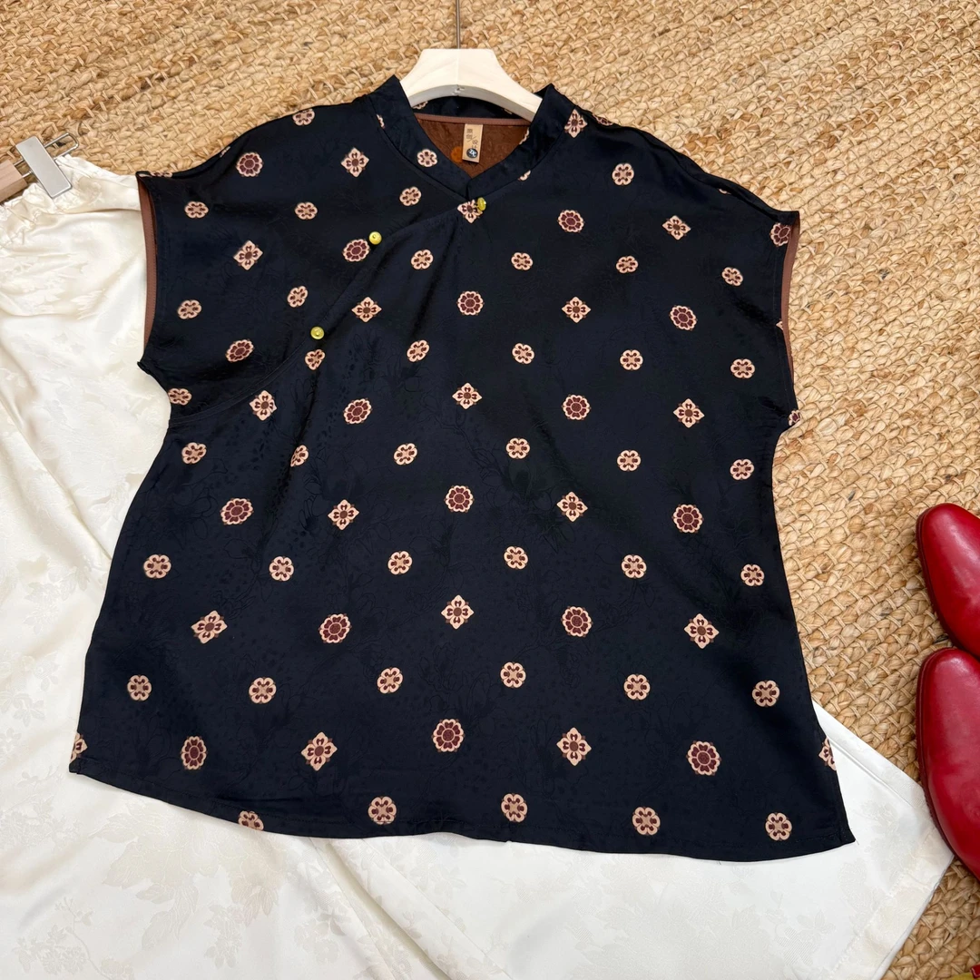 [‌雪尘]Q977宽松斜襟小上衣夏季新中式新款休闲短袖时尚