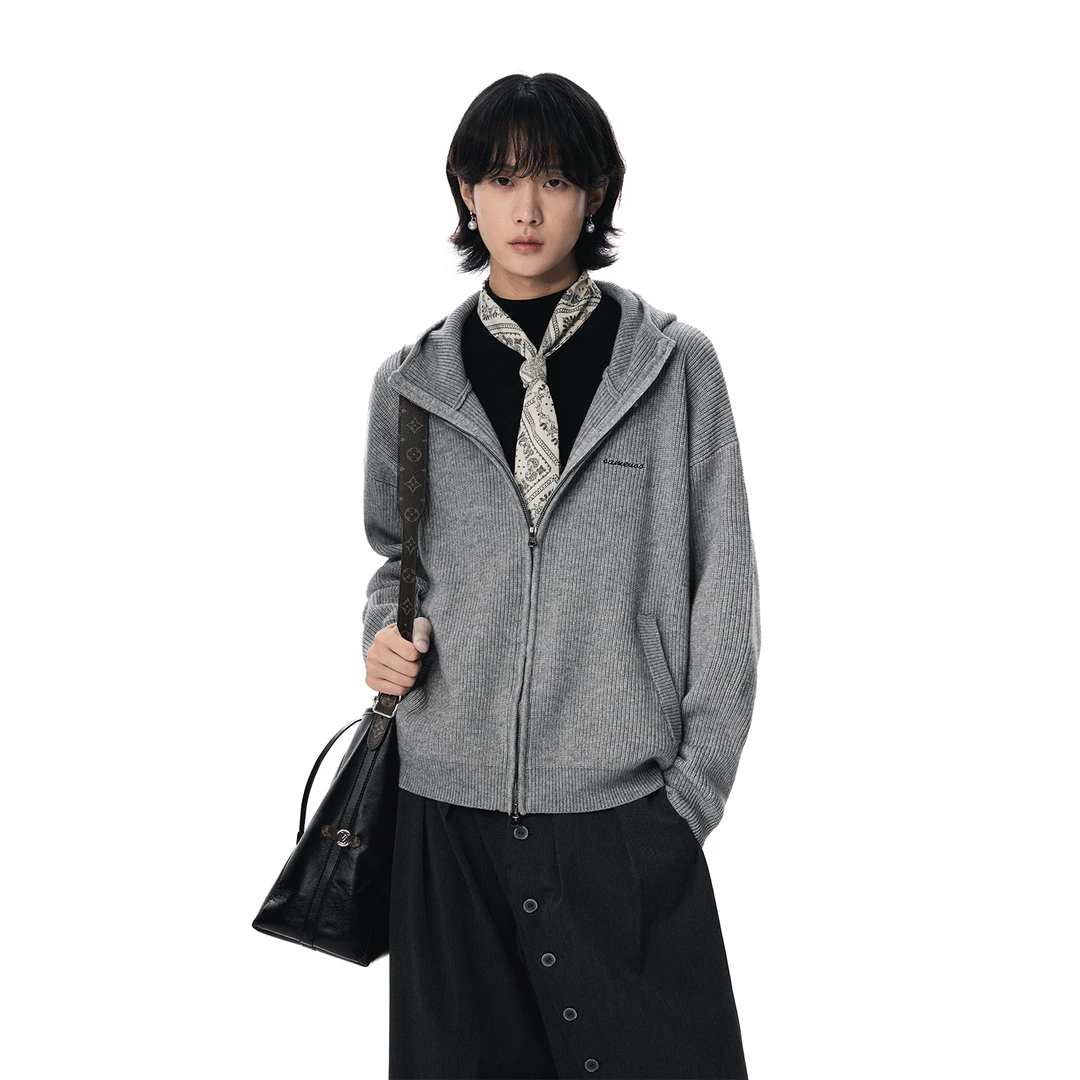 SAMEUOO散养文化「盐茶」针织重磅880g抗起球纱线落肩短款秋冬外套