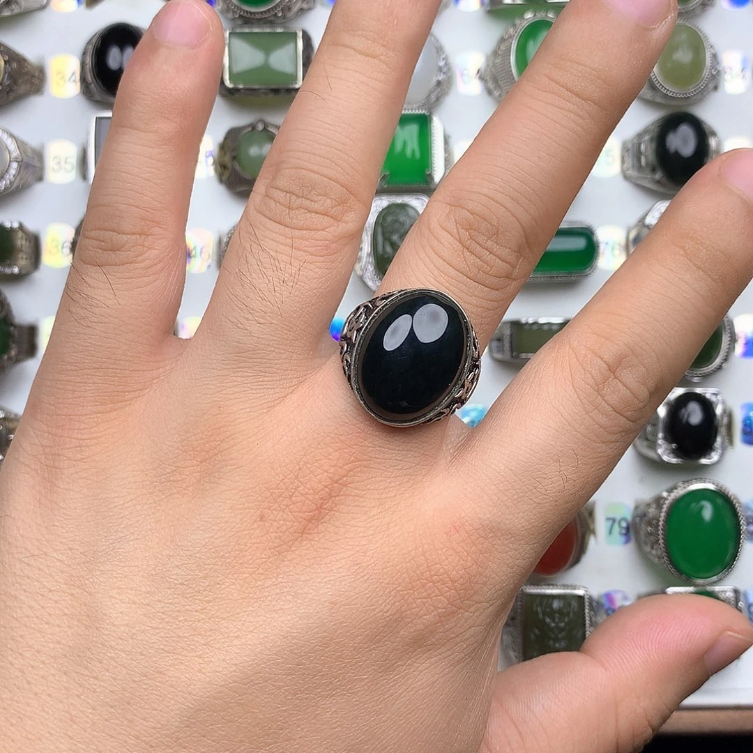 银S925镶嵌戒指和田玉