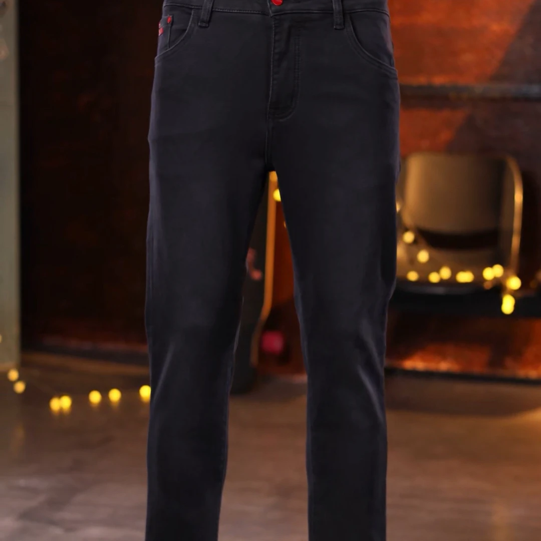 2025秋冬厚款大码高端男士黑灰色轻奢牛仔裤百搭修身小直筒长裤