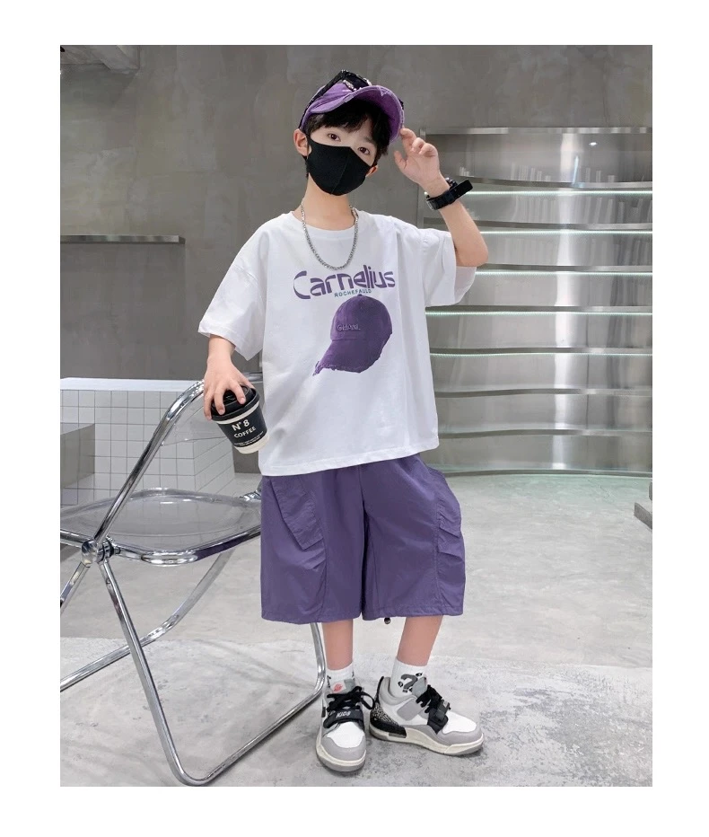 酷帅风~男童夏季新款帅气薄款舒适短袖休闲短裤套装9361