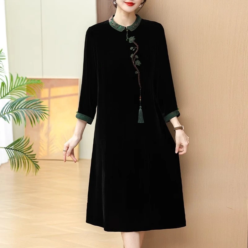 哥弟阿玛施正品新中式国风连衣裙妈妈2025春装新款中老年女春秋金