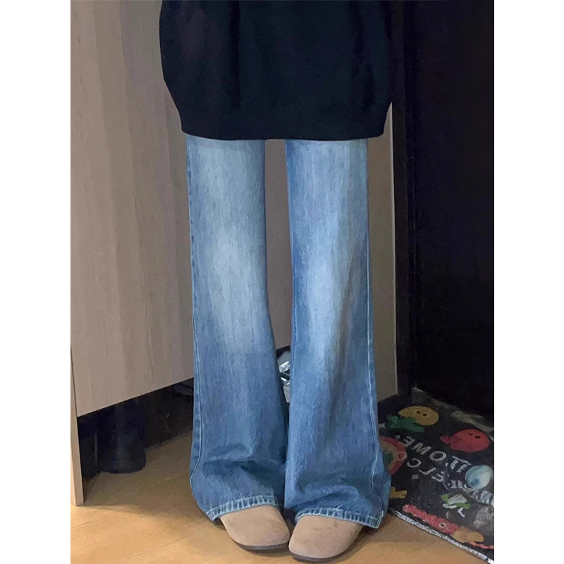 复古微喇牛仔裤女秋冬新款胖妹妹mm设计感高腰显瘦不贴腿的喇叭裤