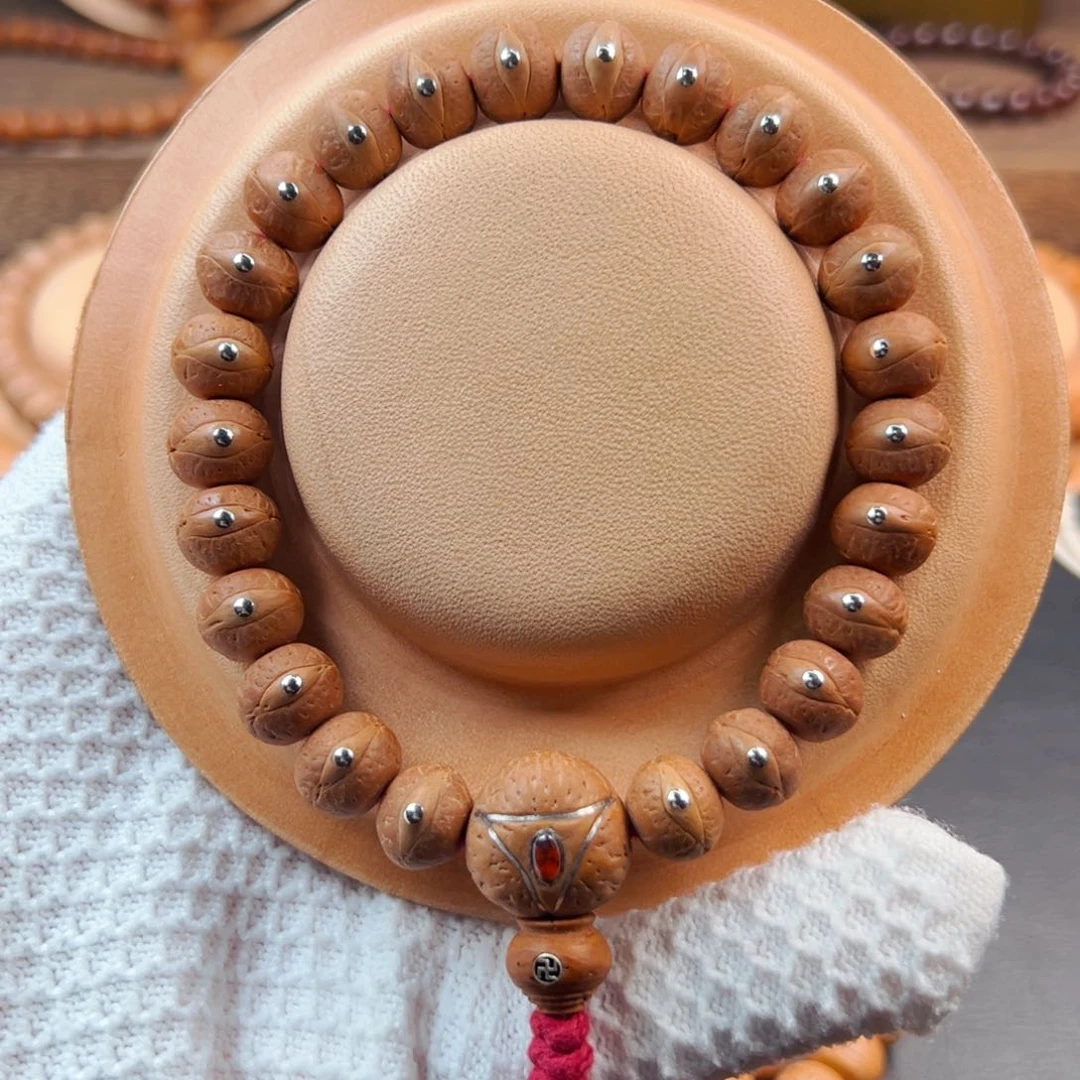 手串凤眼菩提精工藏式11mm老树籽银钉镶嵌